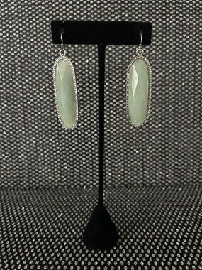Silver Long Soft Green Stone Drop Earrings
